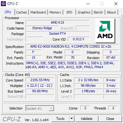 CPU-ZŁu7 AMD E2-9000 vZbT[ Radeon R2 OtBbNXtv