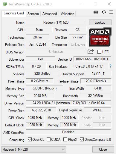 GPU-ZŁuAMD Radeon 520vB