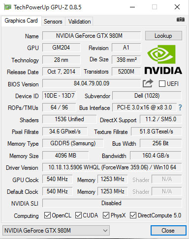 NVIDIA GeForce GTX 980MGPU-ZŌ