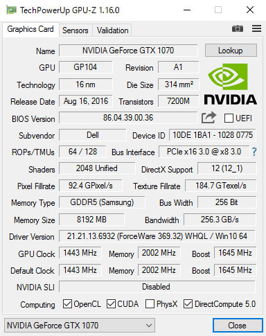 NVIDIA GeForce GTX 1070GPU-ZŌ