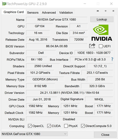 NVIDIA GeForce GTX 1080fPU-ZŌ