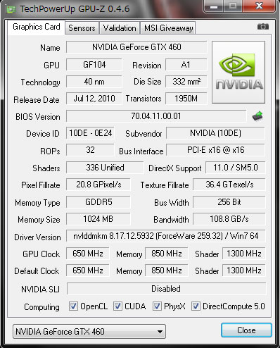 GeForce GTX 460 1GB̎dlGPU-ZŊmF