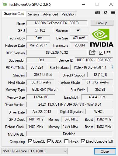 GPU-ZŁuNVIDIA GeForce GTX 1080TivB