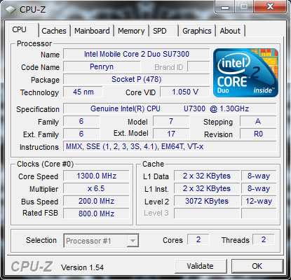 CPU-ZCore 2 Duo SU7300