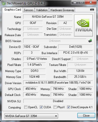 Alienware M11xڂ鍂\rfIRg[GEForce GT 335M 1GB