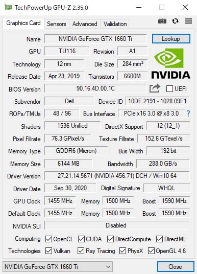 NVIDIA GeForce GTX 1660TiGPU-ZŌ