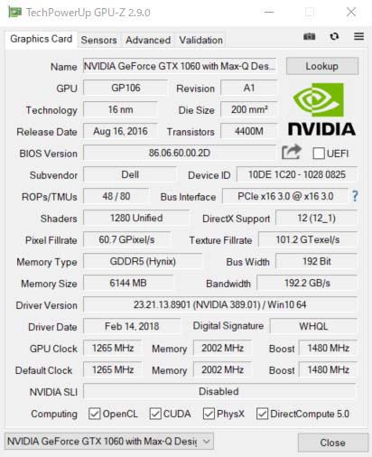 NVIDIA GeForce GTX 1060GPU-ZŌ