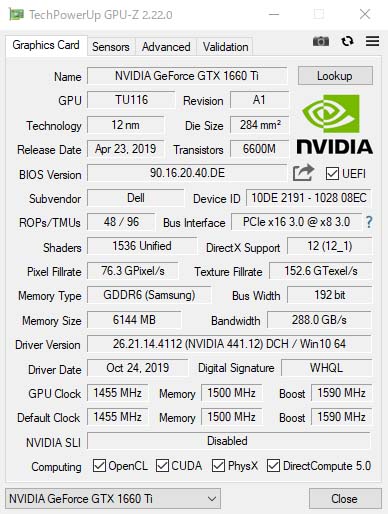 NVIDIA GeForce GTX 1660Ti 6GB GDDR6
