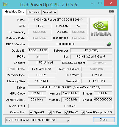 GeForce GTX 760GPU-ZŌ