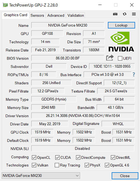 NVIDIA GeForce MX230 2GB GDDR5 OtBbNX [ t