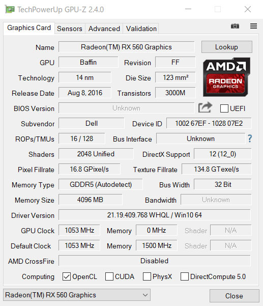 GPU-ZŁuAMD Radeon RX560 4GB GDDR5 OtBbNX tvB