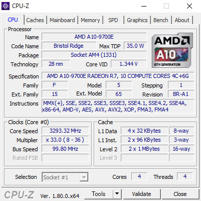 CPU-ZŁu7 AMD A10-9700E APUv