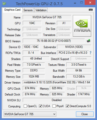 GPU-ZNVIDIA GeForce GT 705