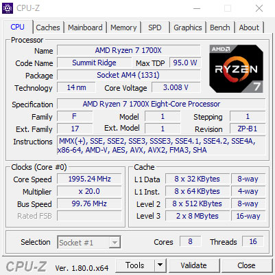 AMD Ryzen 7 1700X vZbT[ (8C/16T, 20MB LbV, 3.8 GHz Precision