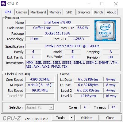 CPU-ZŁuWCore 7-8700 vZbT[v