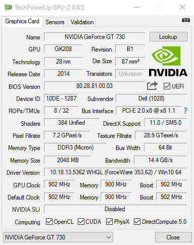 GPU-ZNVIDIA GeForce GT 730