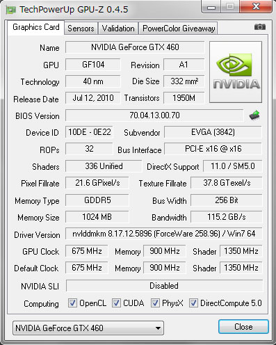 idlGeForce GTX 460GPU-ZŊmF