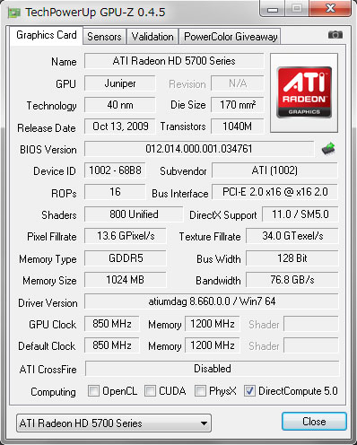 ATI Radeon HD 5770 1GBGPU-ZŊmF