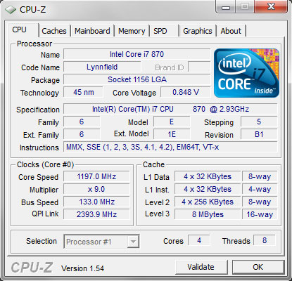 Core i7-870(2.930GHz/3.60GHz)CPU-ZŊmFB