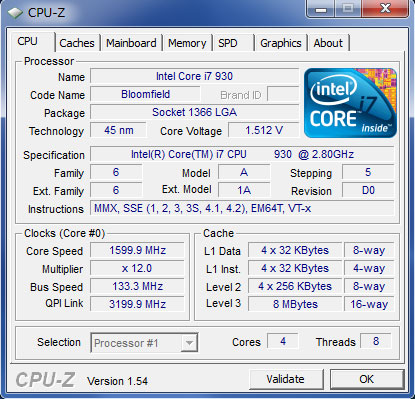 Core i7-930(2.80GHz/3.06GHz)CPU-ZŊmF