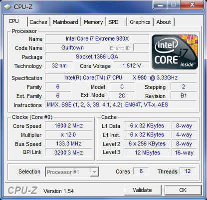 Core i7-980X(3.33GHz/3.60GHz)CPU-ZŊmF