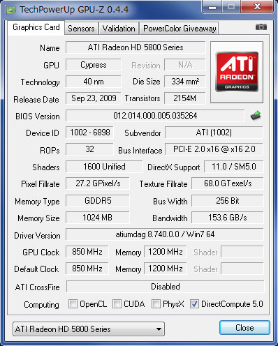 ATI Radeon HD 5870 1GBGPU-ZŊmF