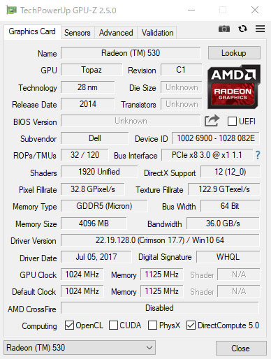 GPU-ZŁuAMD Radeon 530v
