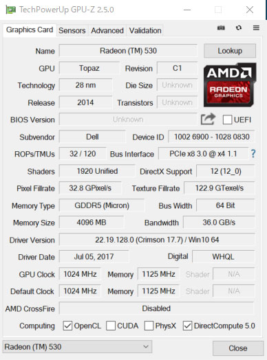 GPU-ZŁuAMD RadeonR 530v