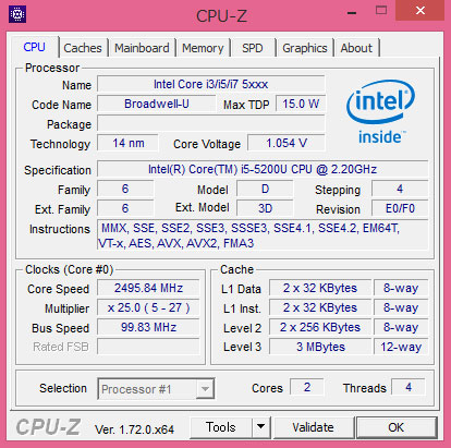 CPU-ZŁu5 Core i5-5200Ui2.2`2.7GHzjv