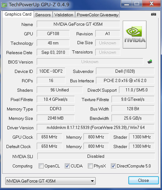 GeForce GT 435M 2GBGPU-ZŌ