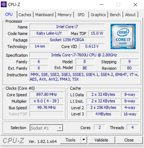 CPU-ZŁuCore i7-7600U vZbT[v