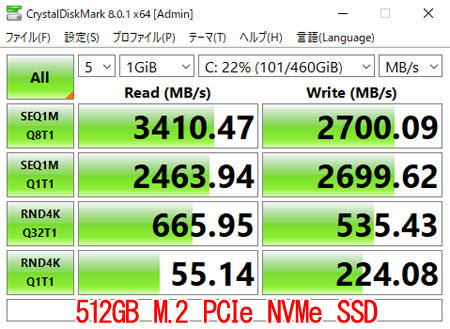 Ԃ̃x`}[NeXguCrystalDiskMarkvŁu512GB M.2 PCIe NVMe SSD (u[g)vv