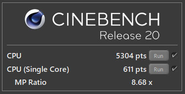 CINEBENCH R20̑11 Ce Core i9 11900KF (8-RA, 16MB LbV, 3.5Ghz - 5.3GHzw/Thermal Velocity Boost)̃XRA