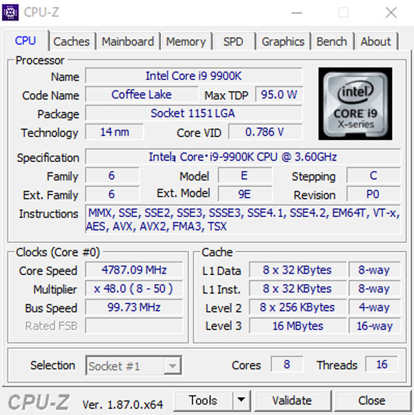 CPU-ZŁuCore i9-9900K vZbT[v