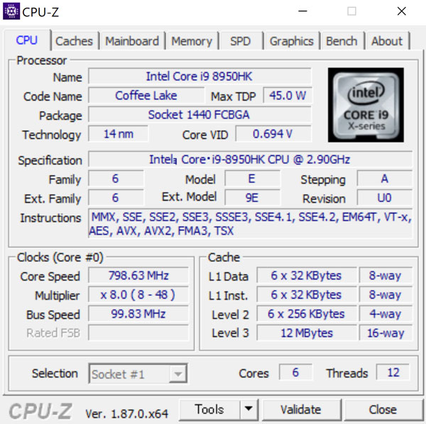 CPU-ZŁuCore i9-8950Hv