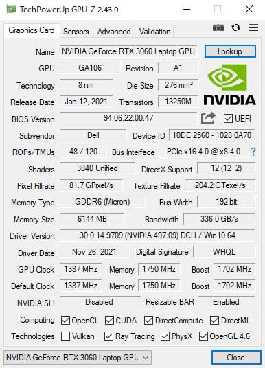 uNVIDIA GeForce RTX 3060 6GB GDDR6vGPU-ZŌ