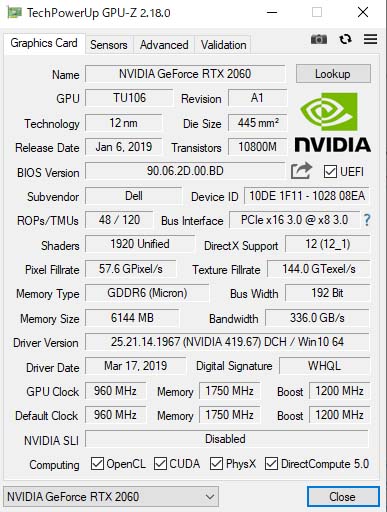 NVIDIA GeForce RTX 2060GPU-ZŌB