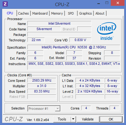 Pentium Quad Core N3530CPU-ZŌ 