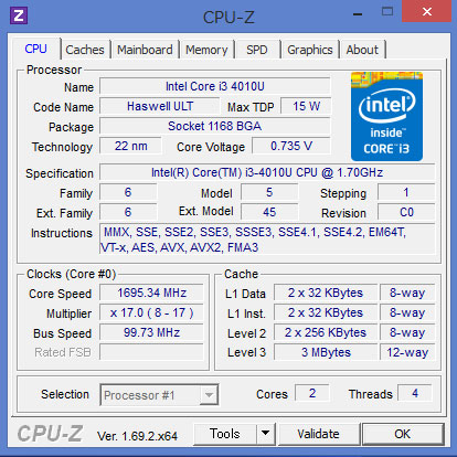 Core i3-4010U vZbT[CPU-ZŌ