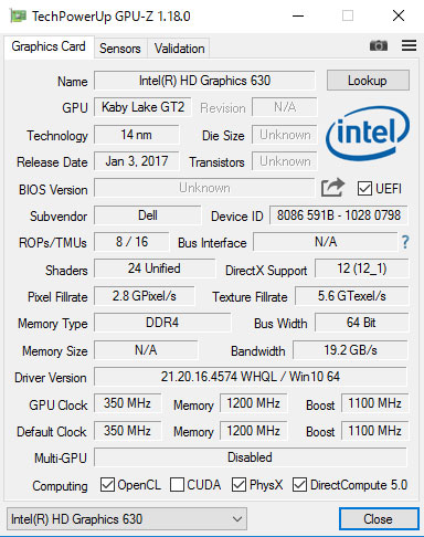 GPU-ZŁuIntel HD Graphics 630v