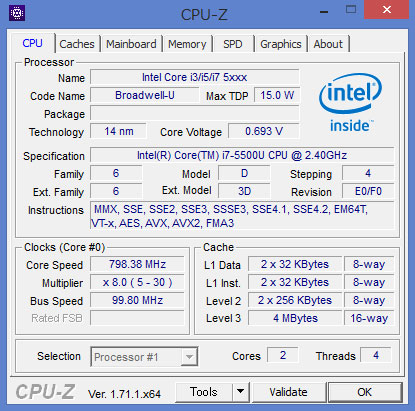 CPU-ZŁu5 Core i7-5500Ui2.4`3.0GHzjv