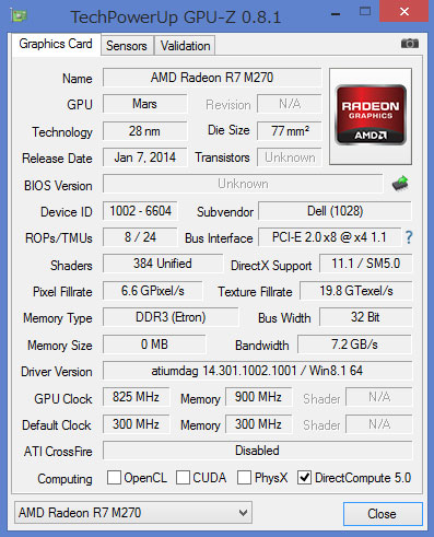 GPU-ZŁuAMD Radeon R7 M270 4GB DDR3v