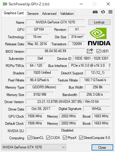 GPU-ZŁuNVIDIA GeForce GTX 1070 8GB GDDR5 OtBbNX  tv