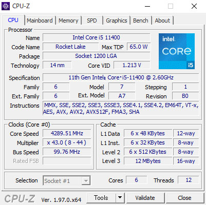 11Ce Core i5-11400 vZbT[ (6RA, 12M LbV, 2.6GHz - 4.4GHz)