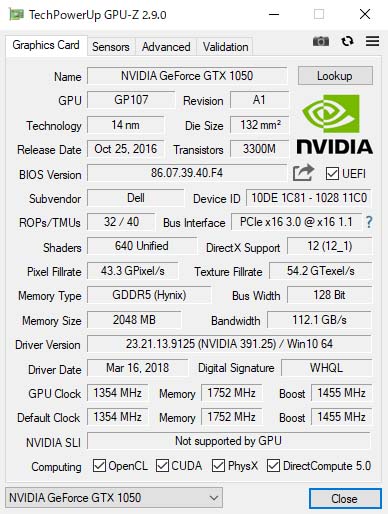 GPU-ZŁuNVIDIA GeForce GTX 1050 2GB GDDR5 OtBbNX tv
