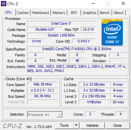 CPU-ZŁu6 Core i7-6500Ui2.5`3.1GHzjv