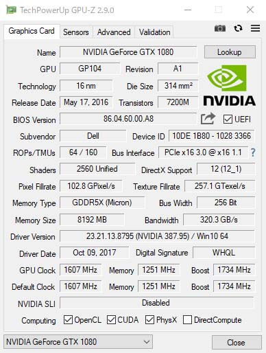 NVIDIA GeForce GTX 1080GPU-ZŌ